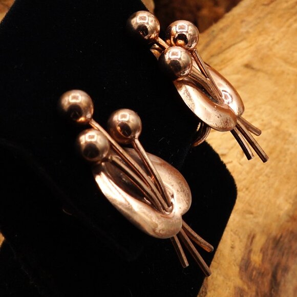 Vintage Napier Sterling Modernist Leaf & Buds Earrings Gold Vermeil Clip-ons - Picture 7 of 10